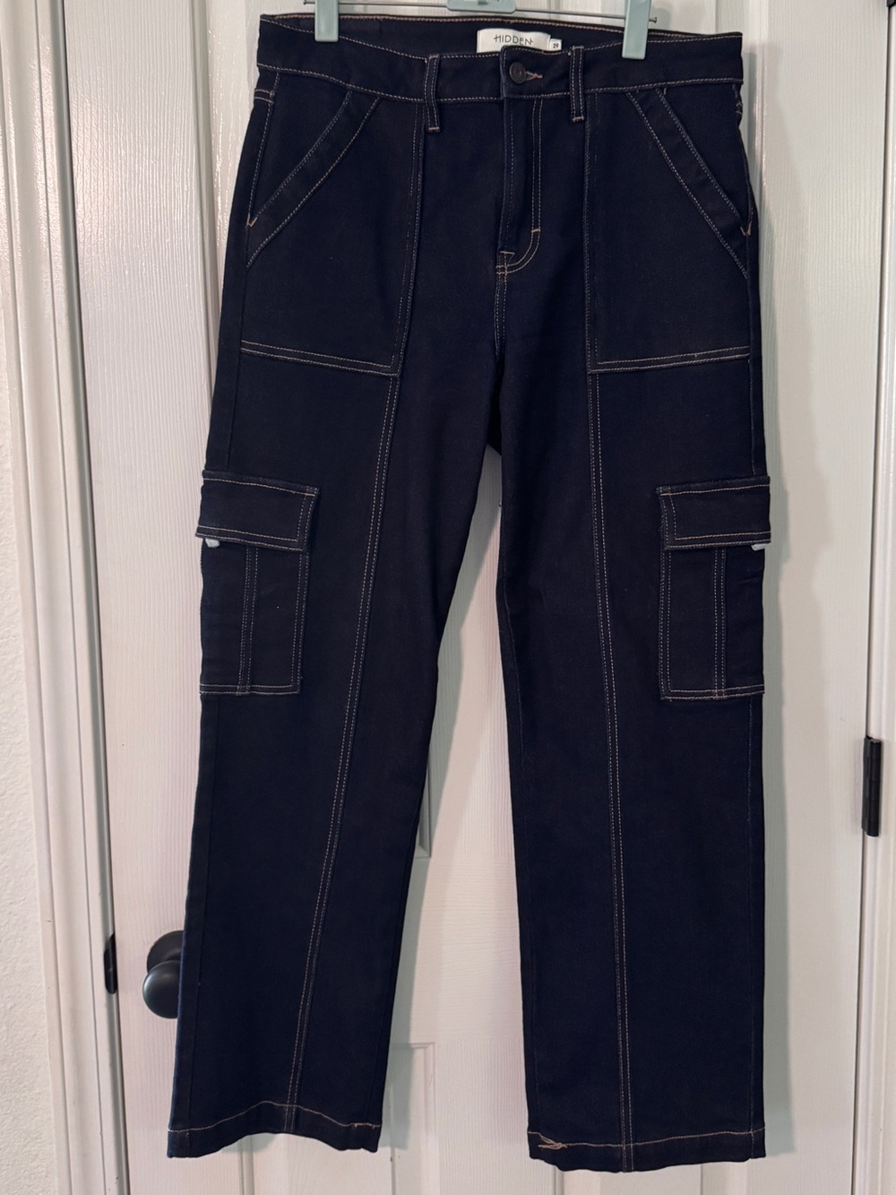Hidden Los Angeles Black Cargo Jeans with Contrast Stitching